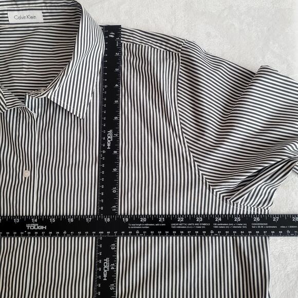 Calvin Klein 3X Black White Pinstripe Button Up Roll Tab Collared Top Vaudeville - Picture 9 of 10